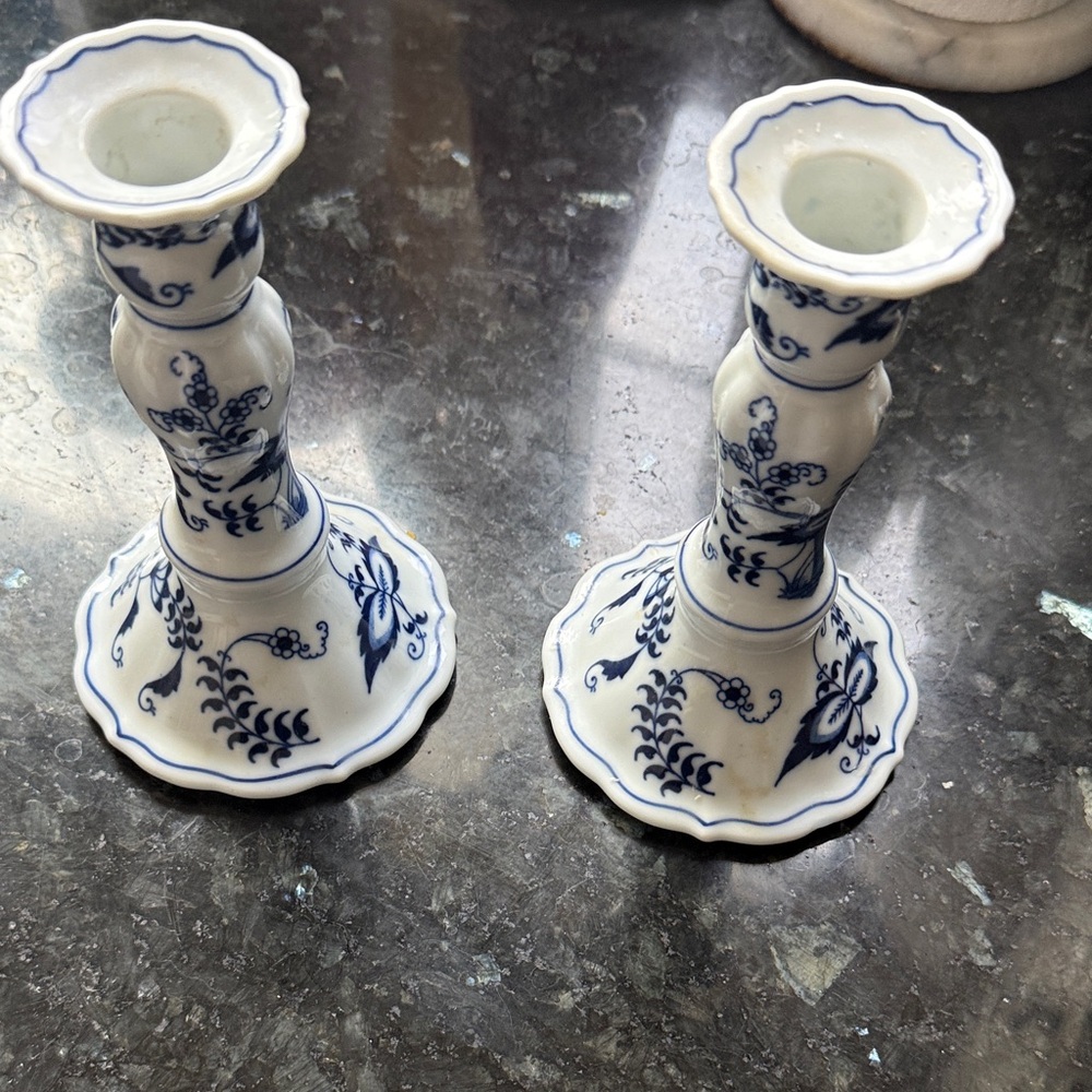 Classic Blue and White Floral Candlestick Holders